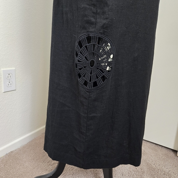 YF&B Maxi Black Dress Small Crochet Details Linen Caftan NWT Emo Whimsical Fairy - Picture 4 of 16
